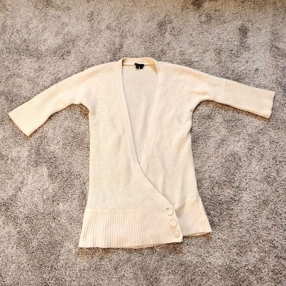 Theory Women's Cream Wrap V Neck Cashmere Cardigan Sweater Sz M - Picture 1 of 8